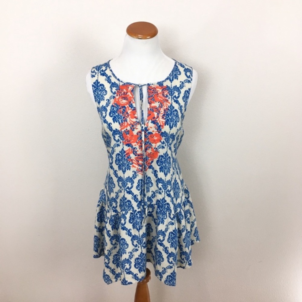 Anthropologie THML Embroidered Tassel Dress Sleeveless Blue‎ Women’s Sz Small